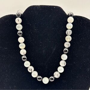 Tiffany & Co Bead Moonstone Quartz, Onyx Gemstone Bead & Silver  Necklace